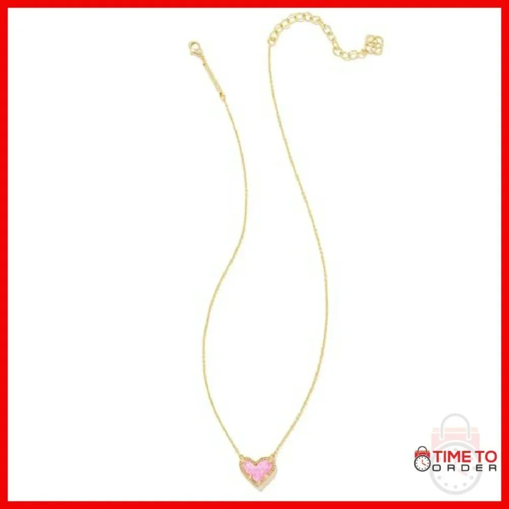 14k Gold-Plated Heart Pendant Necklace with Opal Gemstones